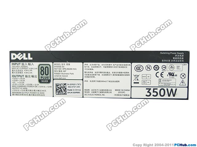 Dell PowerEdge T320 Server - Power Supply 350W, DH350E-S0, DPS-350AB-19 A, 0DF83C