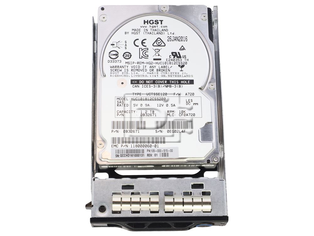 EMC 105-000-515-00 / HGST HUC101812CSS200 118000060-01 1.2TB SAS 12Gbps 10K HDD