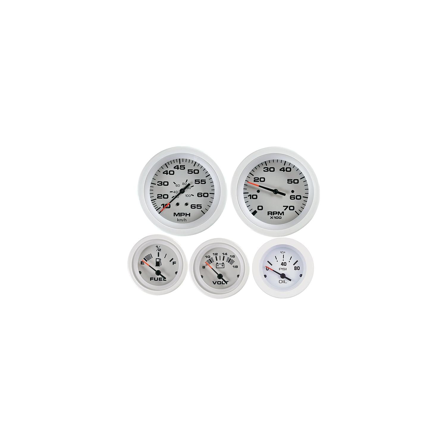 Sierra 69724P Arctic Series Gauge Set, White Inboard 4 Set, Tach, Volt, Oil Pressure & Water Temp