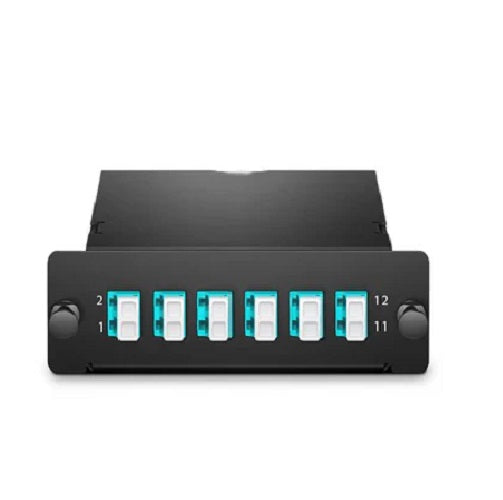 FHD MTP®-12 Cassette, 12 Fibers OM4 Multimode, MTP® to 6x LC Duplex (Aqua), 0.35dB max
