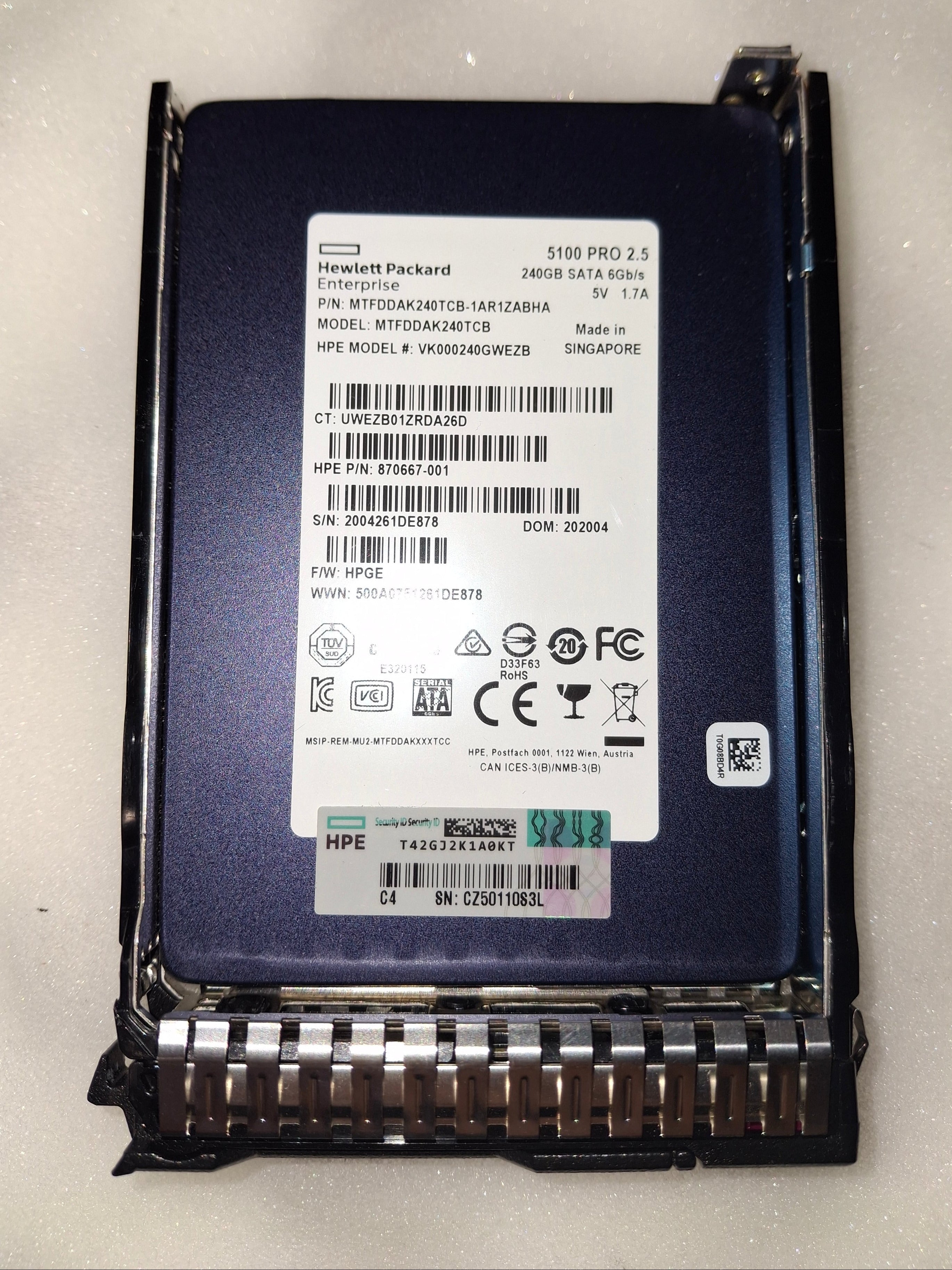 HPE 875652-001 870667-001 - 240GB SATA 6G RI SFF SC DS SSD | Alo Tech Solutions