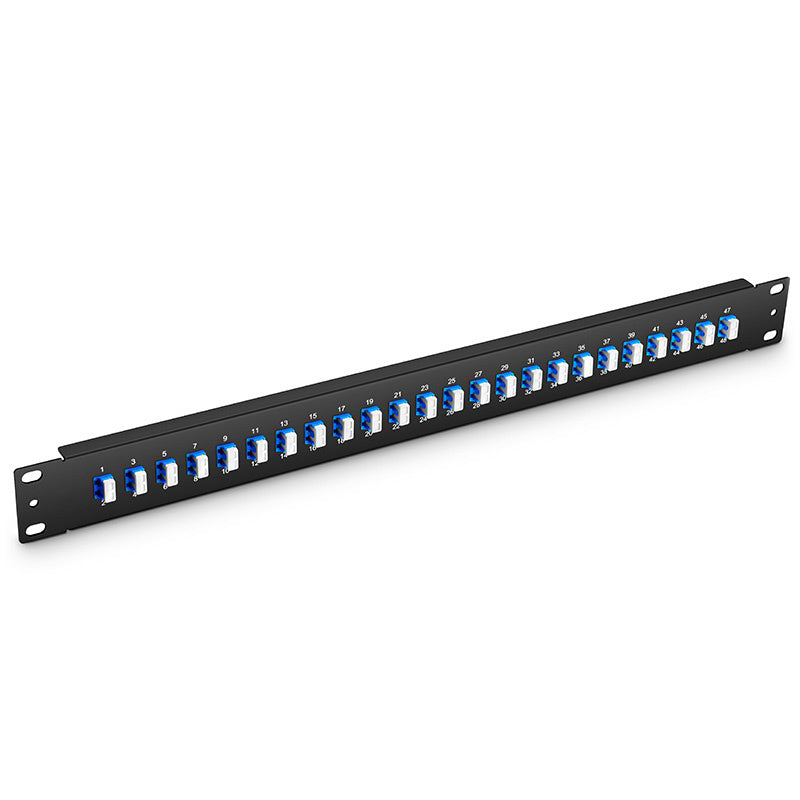 FHU 1U 19'' Fiber Adapter Panel, 48 Fibers OS2 Single Mode, 24x LC UPC Duplex (Blue) Adapter, Ceramic Sleeve
