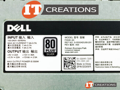 DELL POWER SUPPLY 550W 80 PLUS SILVER NON HOT PLUG 100-240V 50/60HZ (2G4WR)