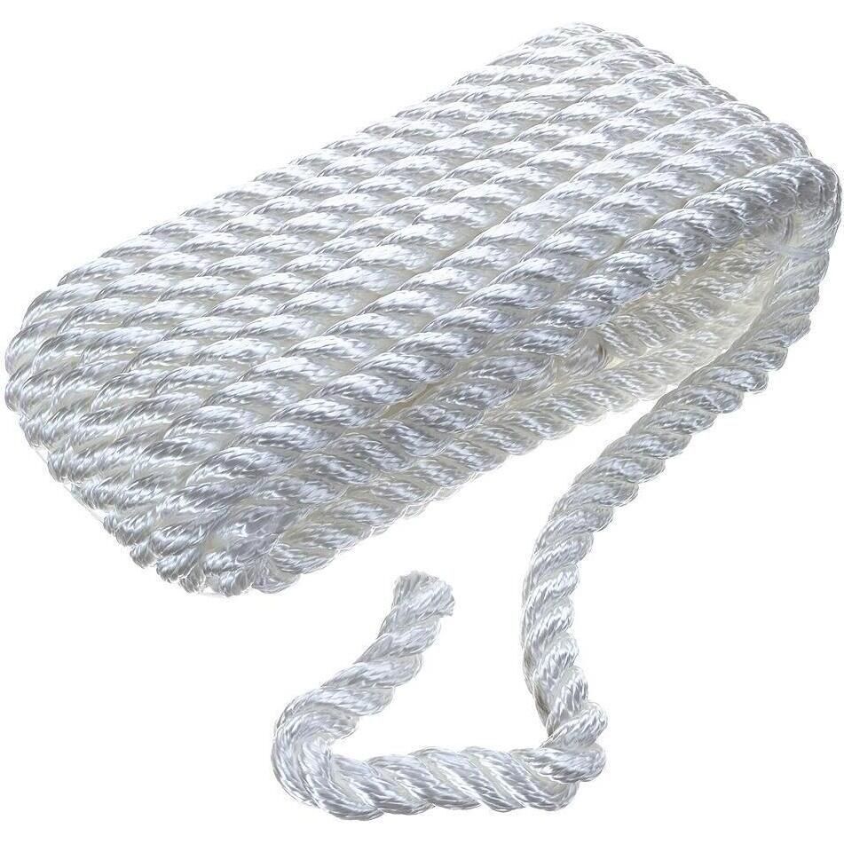 Seachoice 42561 3-Strand Twisted Nylon Dock Line, 1/2" x 20', White