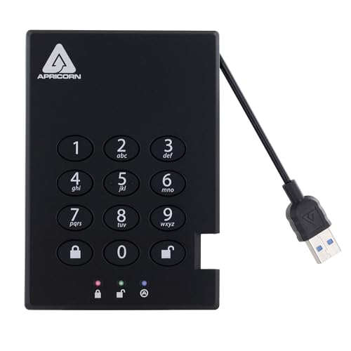 Apricorn 2TB Aegis Padlock USB 3.0 256-Bit AES XTS Hardware Encrypted Portable External Hard Drive (A25-3PL256-2000