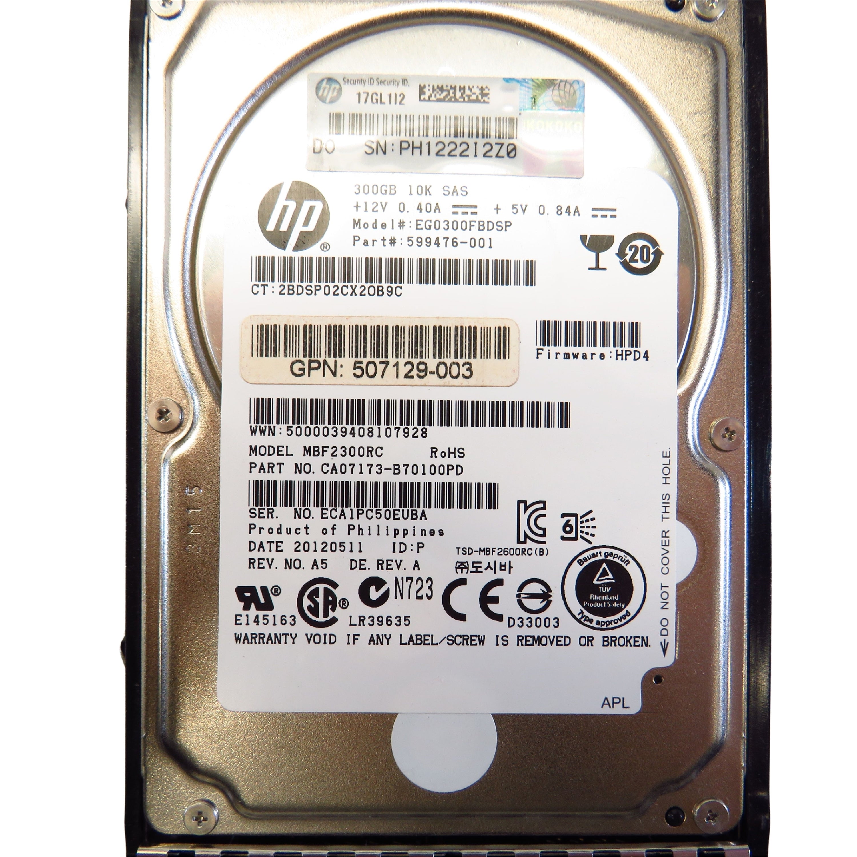 HP 507284-001 507127-B21 300GB 10K RPM 2.5" SAS 6Gbps DP HDD Hard Drive (Refurbished)