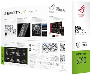 ASUS ROG Astral GeForce RTX™ 5090 OC Edition Gaming Graphics Card (PCIe® 5.0, 32GB GDDR7, HDMI®/DP 2.1, 3.8-Slot, 4-Fan Design, Axial-tech Fans, Patented Vapor Chamber, Phase-Change GPU Thermal pad