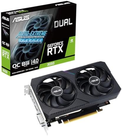 ASUS Dual NVIDIA GeForce RTX 3050 6GB OC Edition Gaming Graphics Card - PCIe 4.0, 6GB GDDR6 Memory, HDMI 2.1, DisplayPort 1.4a, 2-Slot Design, Axial-tech Fan Design, 0dB Technology, Steel Bracket