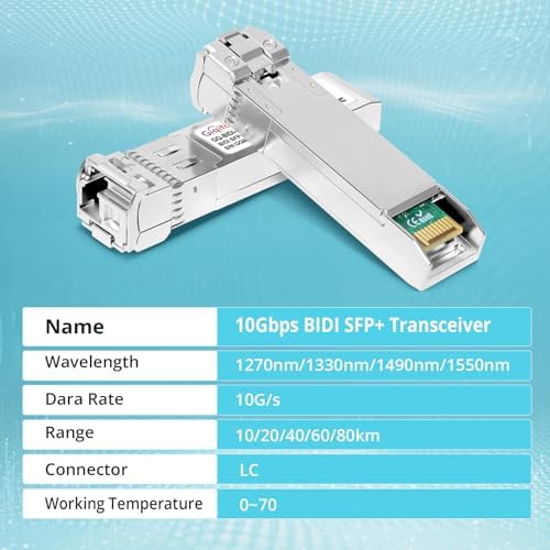 10GBASE-BX60-UD BiDi SFP+ Module, TX 1270nm/1330nm, RX 1330nm/1270nm, 60km DOM Simplex LC/UPC SMF Optical Transceiver Networking Mini Gbic for Dell GP-SFP-10GBX-U-60/ GP-SFP-10GBX-D-60