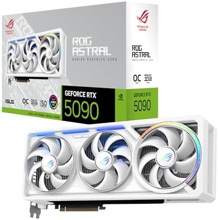ASUS ROG Astral GeForce RTX 5090 White OC Edition Gaming Graphics Card (PCIe 5.0, 32GB GDDR7, HDMI/DP 2.1, 3.8-slot, 4fan design, Axial-tech fans, patented vapor chamber, Phase-change GPU thermal pad