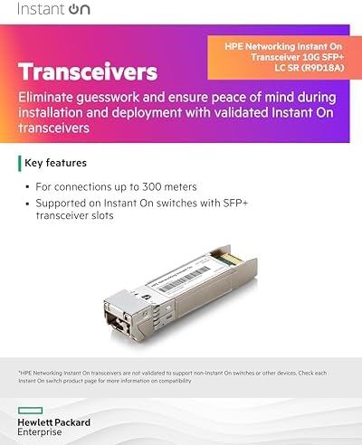 HPE Networking Instant On 10G SFP+ LC SR Transceiver for Connections Up to 300 Meters (R9D18A