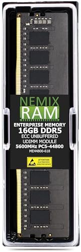 16GB 1X16GB DDR5 5600MHZ PC5-44800 1Rx8 1.1V CL46 288-PIN ECC Unbuffered UDIMM NEMIX RAM Desktop PC Memory Compatible with Dell PowerEdge T360 Tower Server