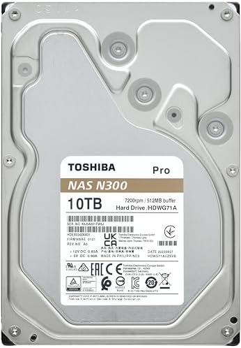 Toshiba N300 16TB NAS 3.5-Inch Internal Hard Drive - CMR SATA 6 GB/s 7200 RPM 512 MB Cache - HDWG51GXZSTA