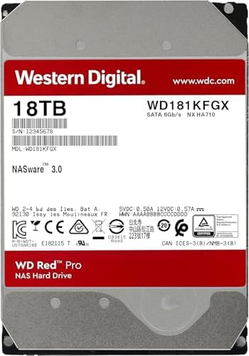 Western Digital WD Red Pro Internal Hard Drive 18 TB CMR 3.5 inch SATA 7200 RPM 512MB NAS WD181KFGX-AJP Eco Package