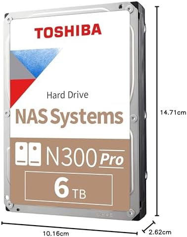 Toshiba N300 16TB NAS 3.5-Inch Internal Hard Drive - CMR SATA 6 GB/s 7200 RPM 512 MB Cache - HDWG51GXZSTA