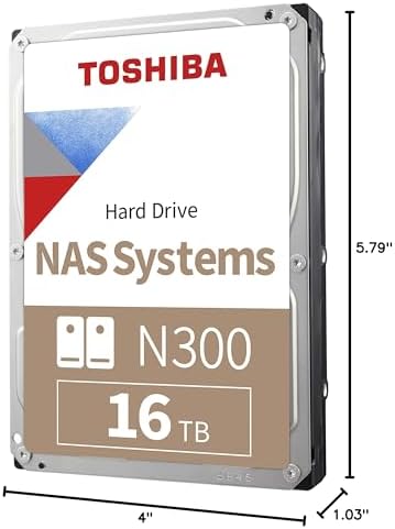 Toshiba N300 16TB NAS 3.5-Inch Internal Hard Drive - CMR SATA 6 GB/s 7200 RPM 512 MB Cache - HDWG51GXZSTA