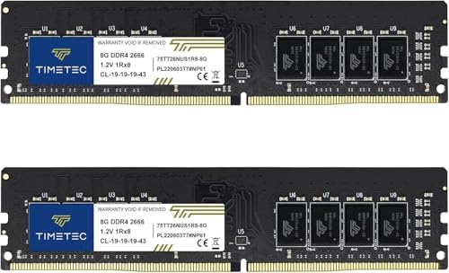 Timetec Premium 32GB KIT(2x16GB DDR4 2666MHz PC4-21300 Non-ECC Unbuffered 1.2V CL19 2Rx8288 Pin UDIMM Desktop Memory RAM(32GB KIT(2x16GB