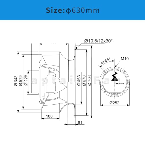 RH63V-ZIK.GL.VR Ziehl-abegg Fan 380/480VAC 3.50KW 5.6/4.4A Centrifugal Fan