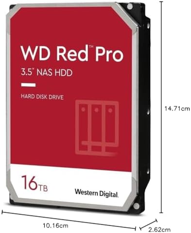 Western Digital 16TB WD Red Pro NAS Internal Hard Drive HDD - 7200 RPM, SATA 6 Gb/s, CMR, 512 MB Cache, 3.5" - WD161KFGX