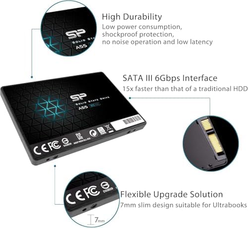 Silicon Power 1TB SSD 3D NAND A55 SLC Cache Performance Boost SATA III 2.5" 7mm (0.28" SSD Internal Solid State Drive (SU001TBSS3A55S25EC