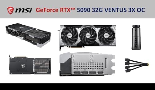 MSI Ventus 3X FeForce RTX 5090 OC Edition 32 GB GDDR7, PCI Express Gen 5, Core Clocks Extreme: 2452 MHz, CUDA CORES 21760 Units, Memory Speed 28 Gbps, Bundle with Dockztorm Hub