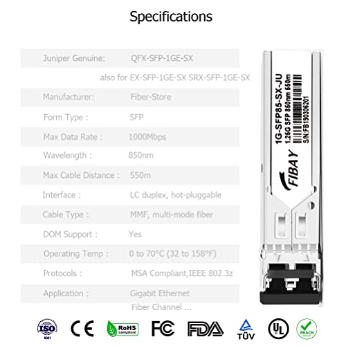 1000BASE-SX SFP Optical Transceiver Module Compatible with HPE Aruba J4858D J4858DCM JL745A Q8N53A ProCurve J4858C J4858B J4858A 850nm 550m DDM Duplex LC MMF 10pcs/Pack