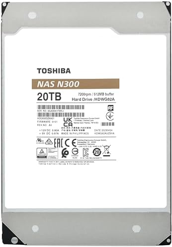 Toshiba N300 16TB NAS 3.5-Inch Internal Hard Drive - CMR SATA 6 GB/s 7200 RPM 512 MB Cache - HDWG51GXZSTA