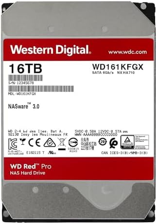 Western Digital 16TB WD Red Pro NAS Internal Hard Drive HDD - 7200 RPM, SATA 6 Gb/s, CMR, 512 MB Cache, 3.5" - WD161KFGX