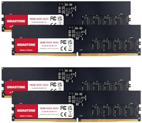 【DDR5 RAM】 GIGASTONE 32GB Kit (2x16GB DDR5 4800MHz PC5-38400 CL 40-40-40-77 1.1V UDIMM 288 Pin Unbuffered Non ECC PC Desktop Memory Module Upgrade