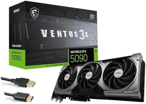 MSI Ventus 3X FeForce RTX 5090 OC Edition 32 GB GDDR7, PCI Express Gen 5, Core Clocks Extreme: 2452 MHz, CUDA CORES 21760 Units, Memory Speed 28 Gbps, Bundle with HDMI Cable