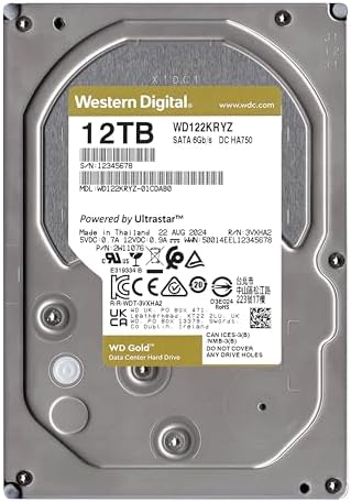 Western Digital 24TB WD Gold Enterprise Class SATA Internal Hard Drive HDD - 7200 RPM, SATA 6 Gb/s, 512 MB Cache, 3.5" - WD242KRYZ