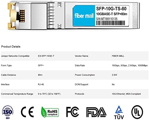 10G SFP+ RJ45 80m for Dell Force10 SFP-10G-T-80 GP-10GSFP-T80 10GBASE-T SFP+ 80m RJ45 Cat6a/7 Mini-GBIC 10gb Copper R-J45 Transceiver Module