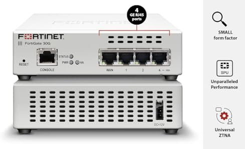 Fortinet FortiGate-30G Firewall for Small Offices with 4 Gigabit Ethernet RJ45 Ports (FG-30G