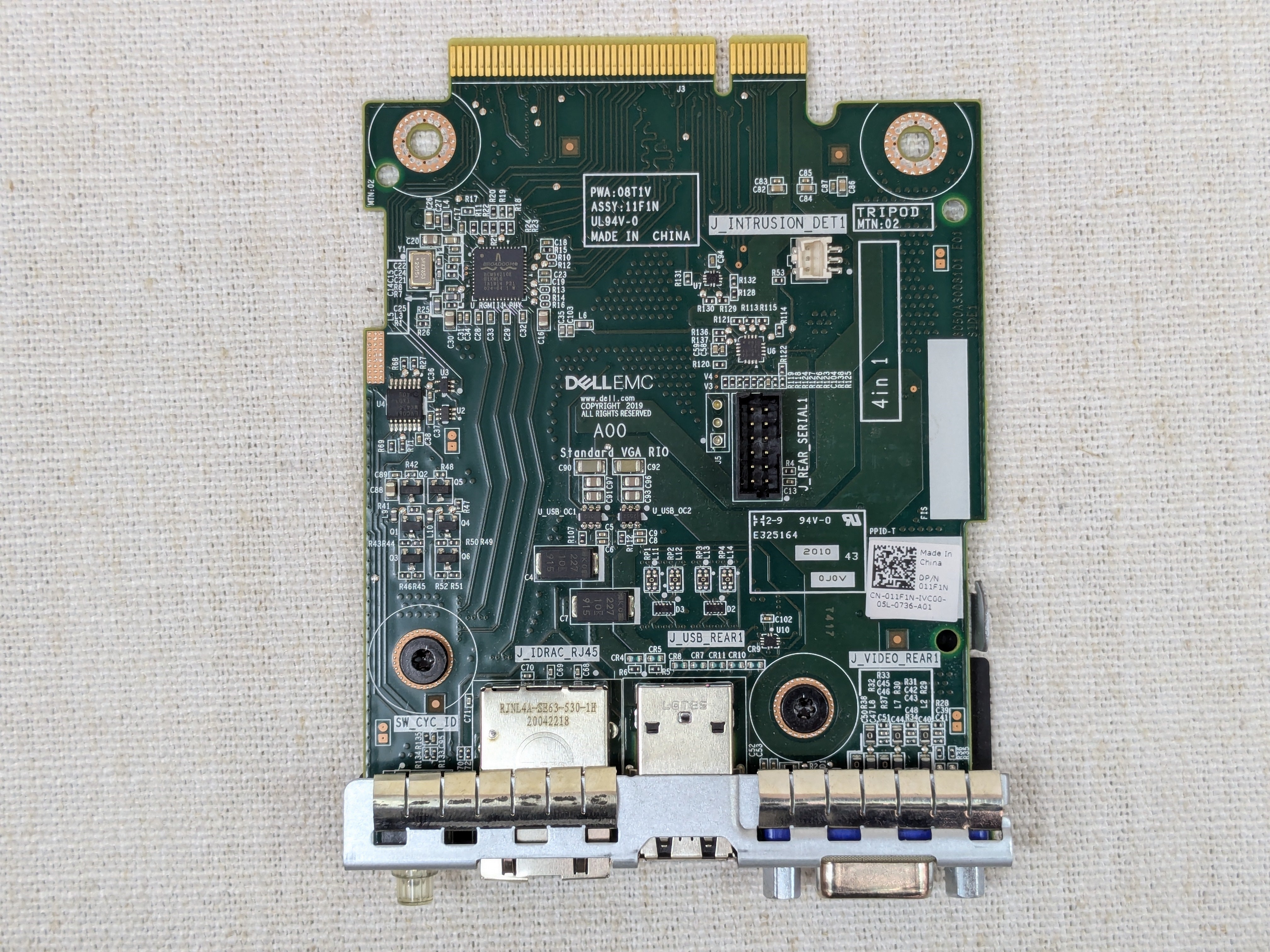 Dell 11F1N PowerEdge R6525 Rear IO Card VGA, 2x USB, iDRAC