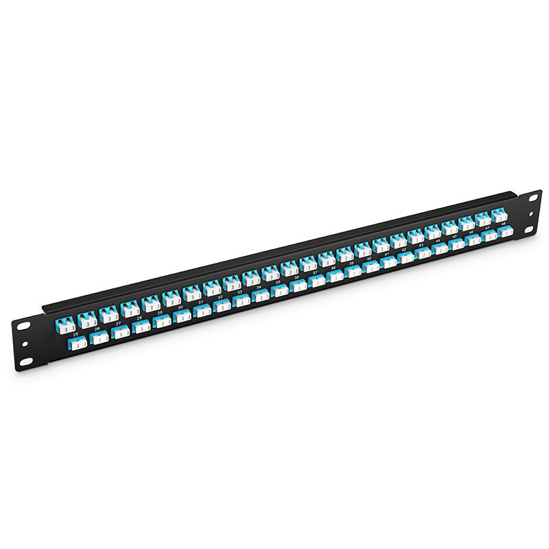 FHU 1U 19'' Fiber Adapter Panel, 96 Fibers OM4 MultiMode, 48x LC UPC Duplex (Aqua) Adapter, Ceramic Sleeve