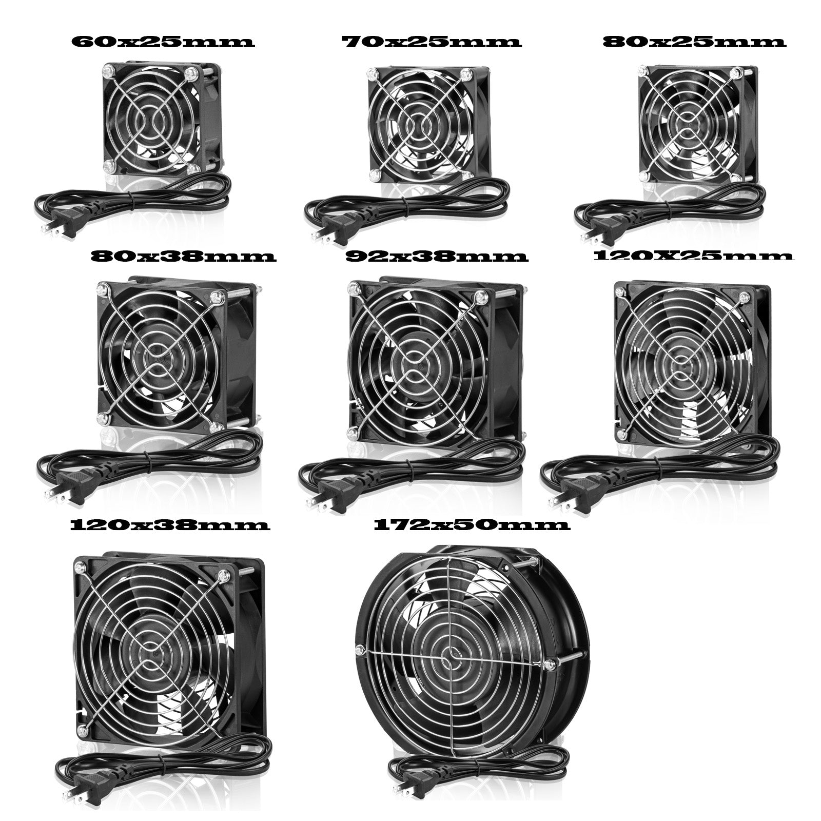 SXDOOL EC Axial Fan AC 115/230V 60mm / 70mm / 80mm / 92mm / 120mm / 172mm Series with Power Cord