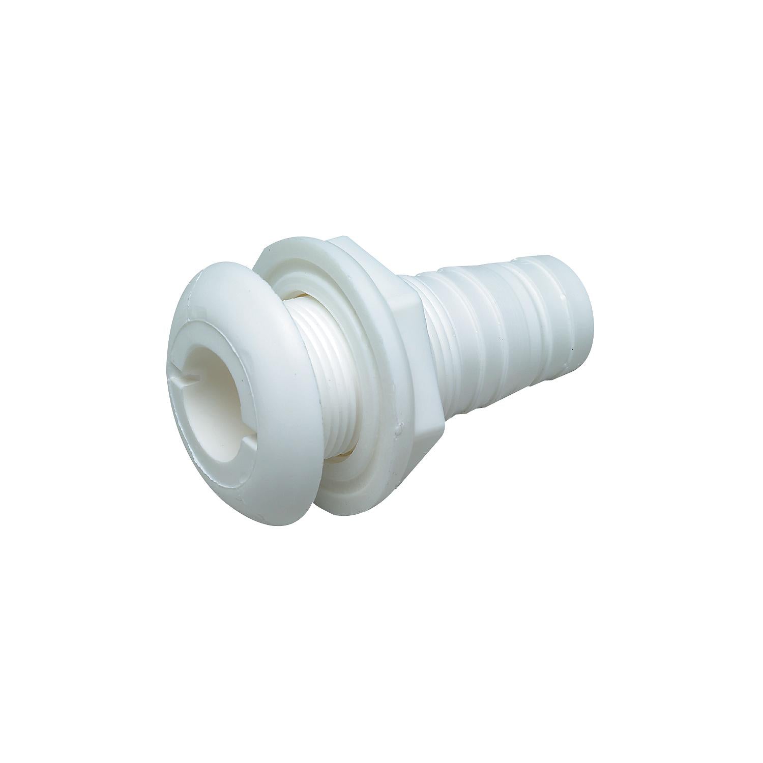 Seachoice 50-18111 Thru-Hull Connector w/ Broad Flange, White Finish, 1.5 In.