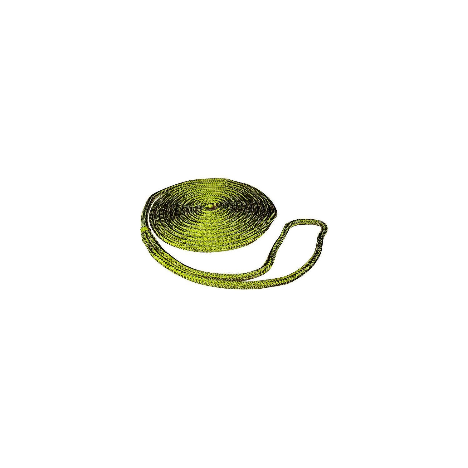 Seachoice Double-Braid Nylon Dock Line w/ Eye Splice, Pre-Shrunk, Heat Stabilized, 3/8 In. X 15 Ft., Yellow