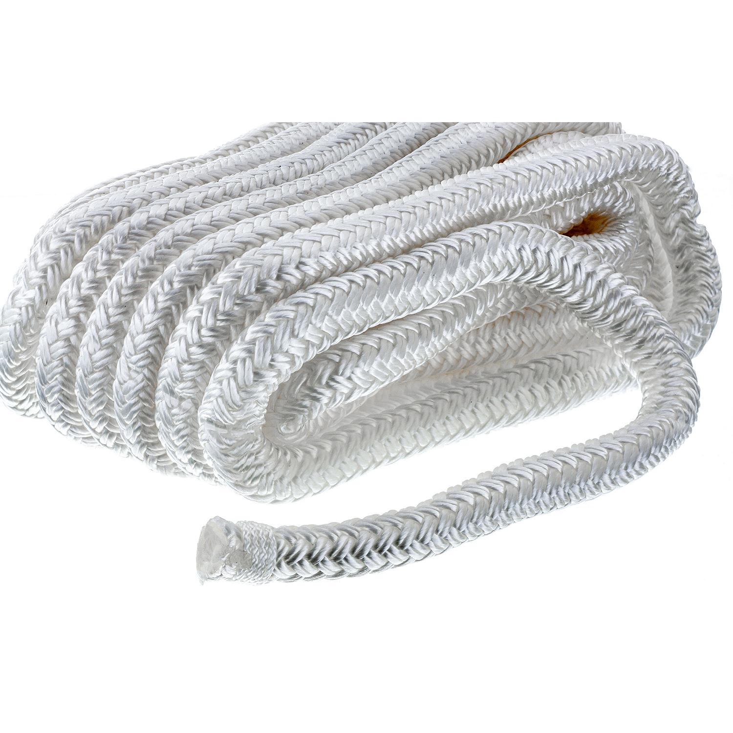 Seachoice Double-Braid Nylon Dock Line w/ Eye Splice, Pre-Shrunk, Heat Stabilized, 1/2 In. X 25 Ft., White