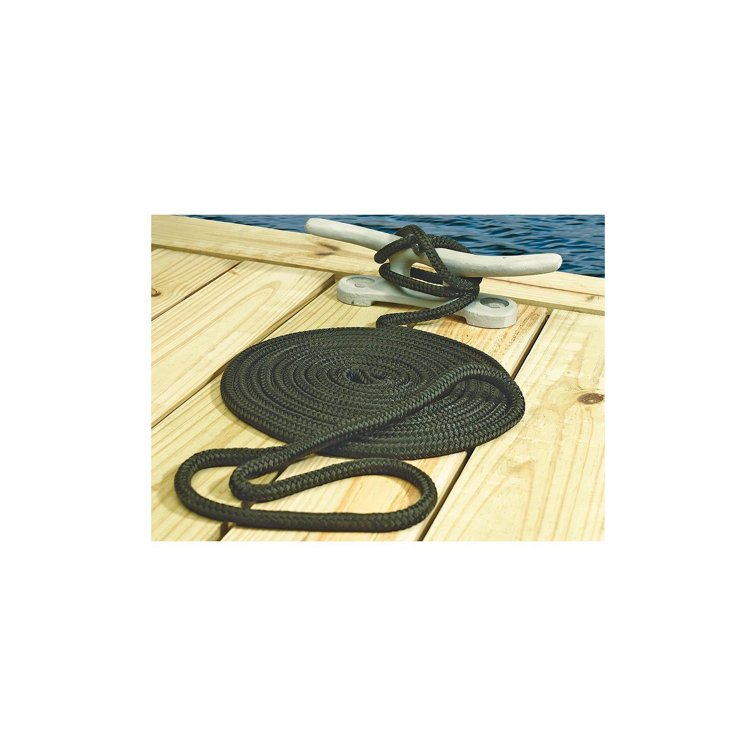 Seachoice 40501 Double-Braid Nylon Dock Line w/ Eye Splice, Pre-Shrunk, Heat Stabilized, 3/8 In. X 10 Ft., Black