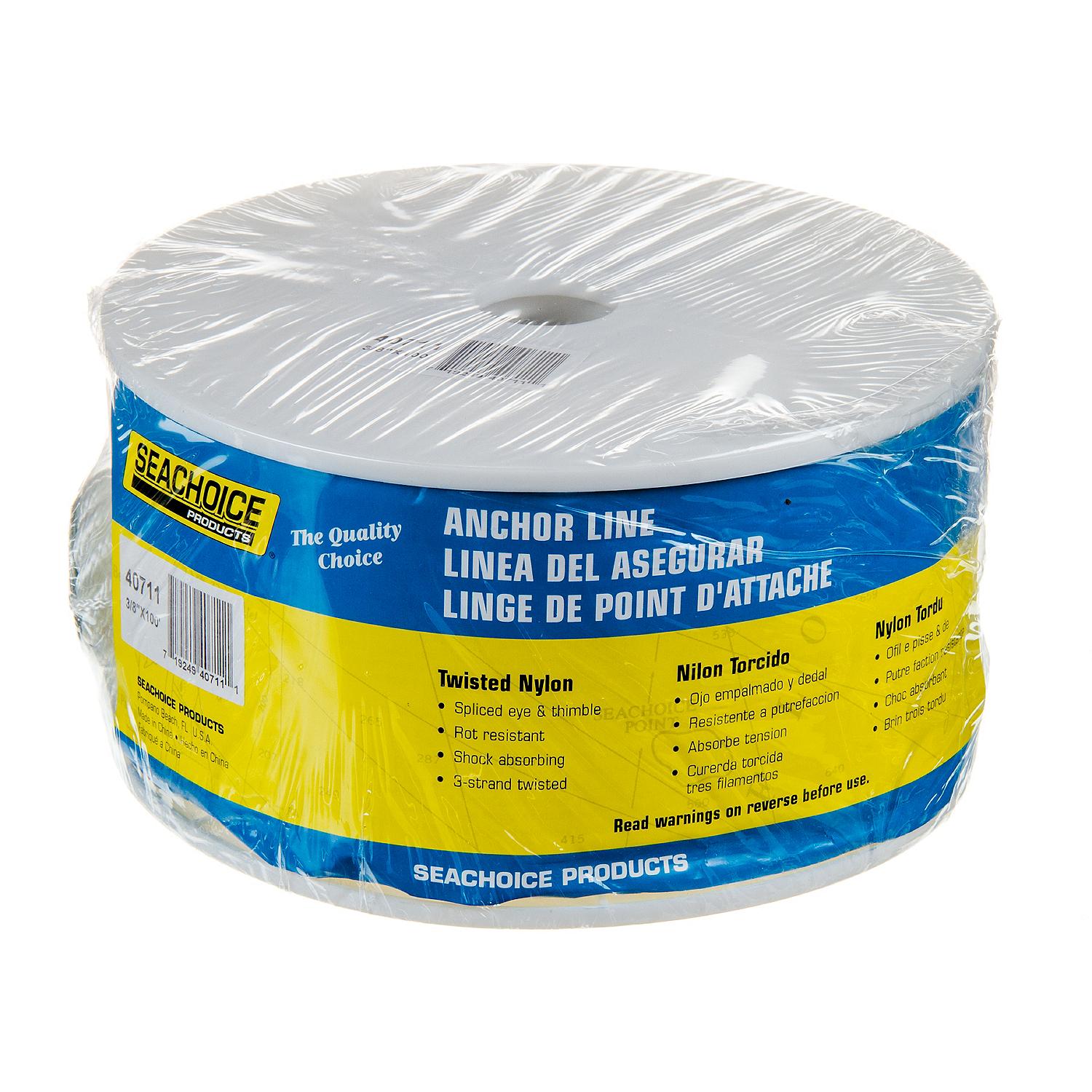 Seachoice 40711 3-Strand Twisted Nylon Anchor Line White, 3/8" x 100'