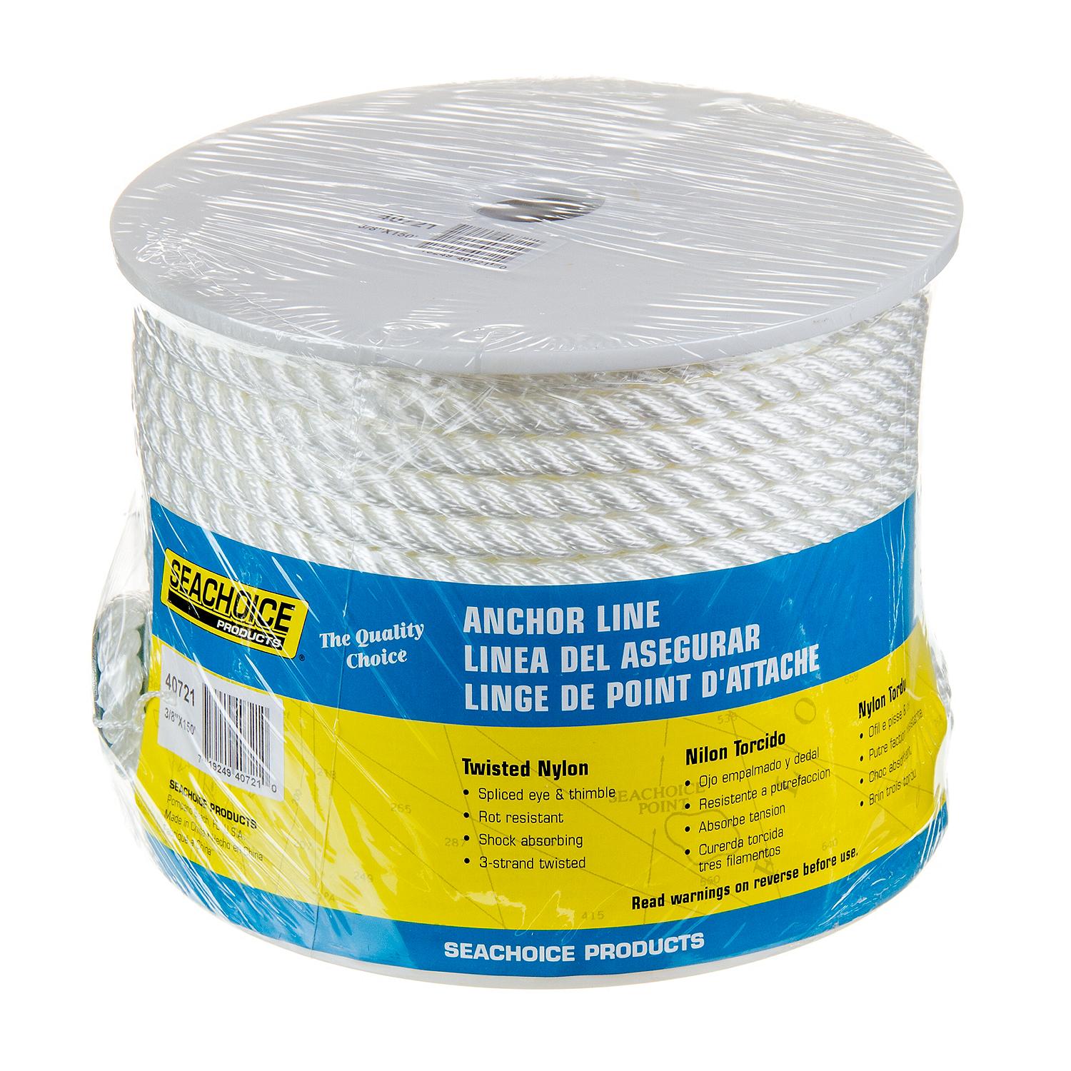 Seachoice 40721 3-Strand Twisted Nylon Anchor Line White, 3/8" x 150