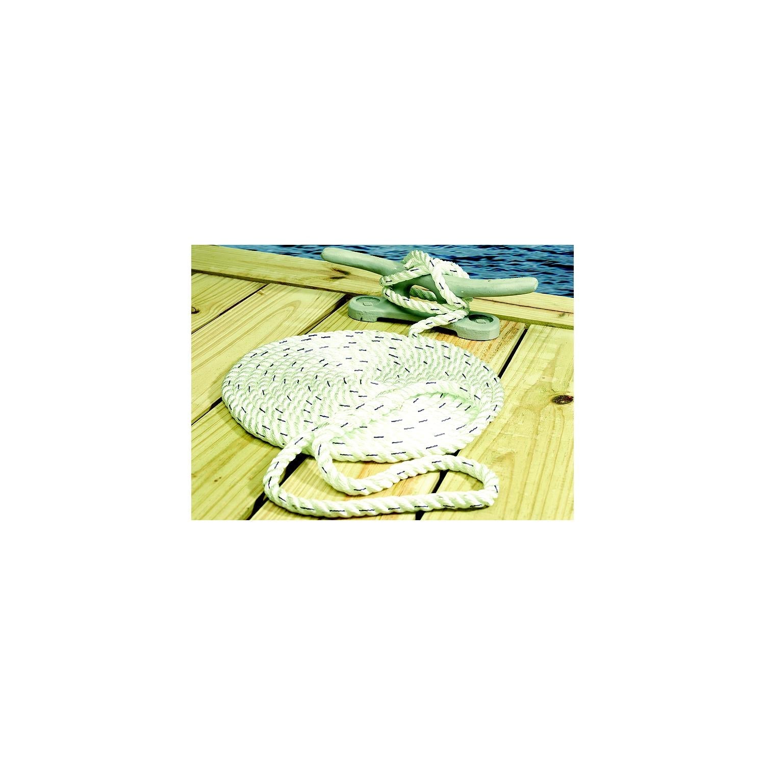 Seachoice 47591 Premium 3-Strand Twisted Nylon Dock Line, White w/ Blue Tracer, 5/8" x 20'