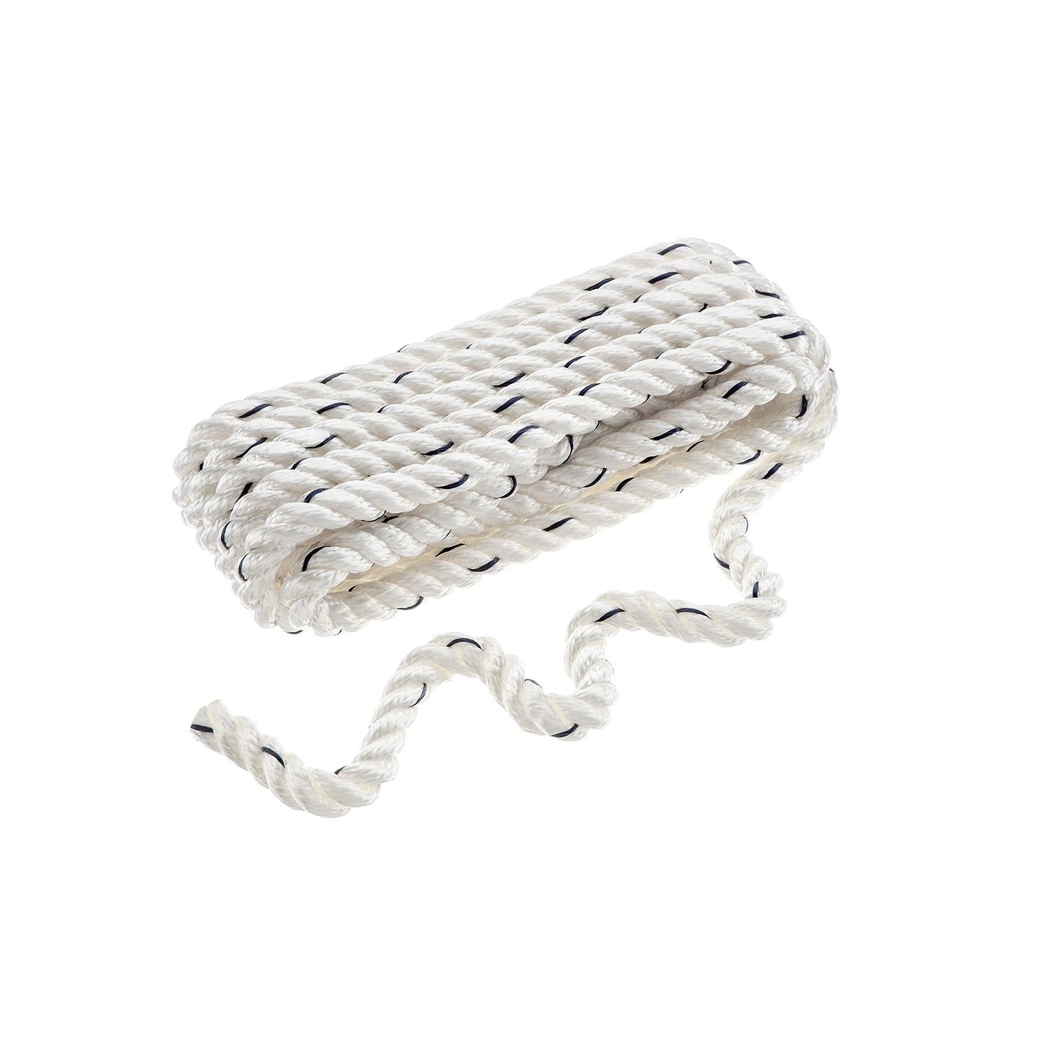 Seachoice 47551 Premium 3-Strand Twisted Nylon Dock Line, White w/ Blue Tracer, 1/2" x 15'
