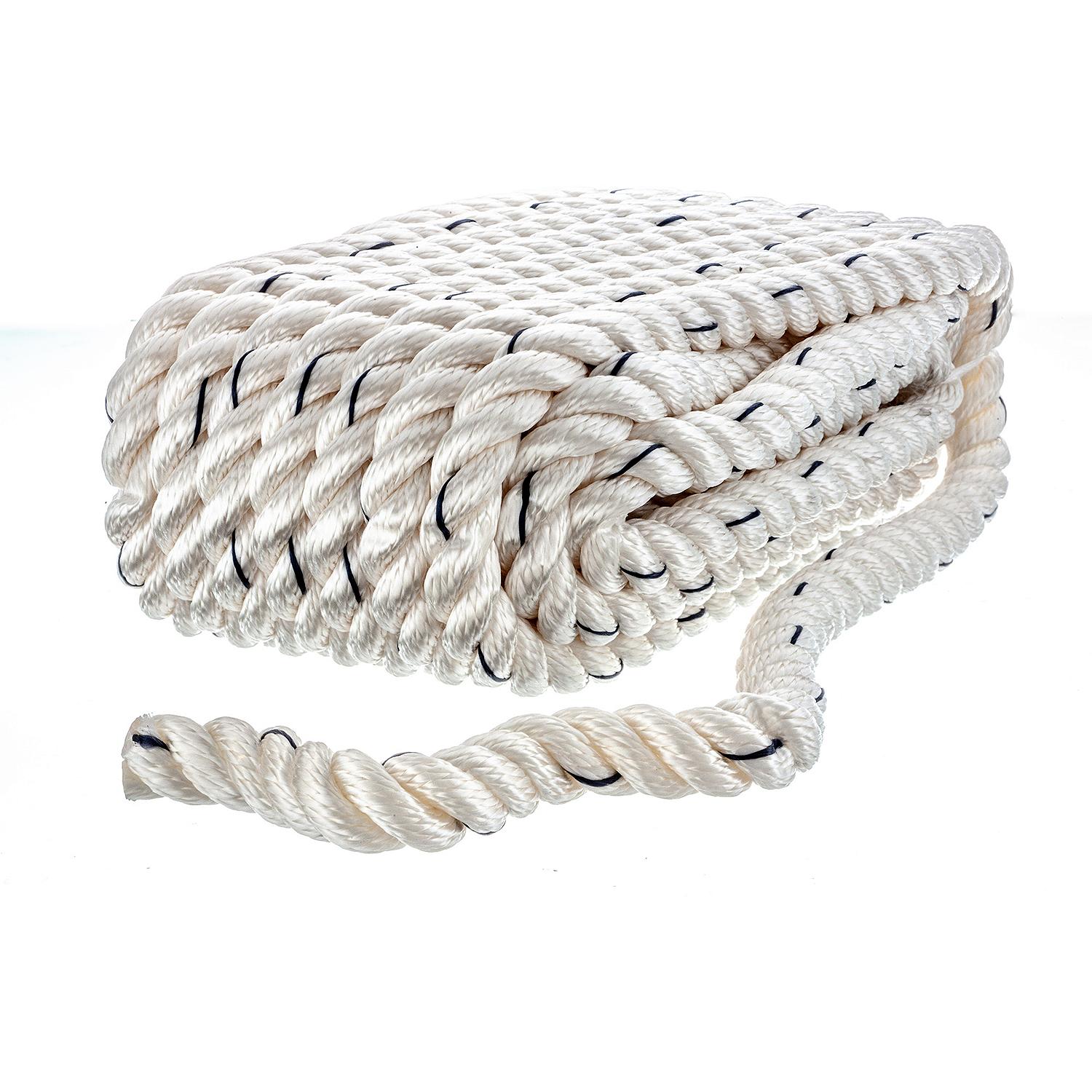 Seachoice 47621 Premium 3-Strand Twisted Nylon Dock Line, White w/ Blue Tracer, 5/8" x 35'