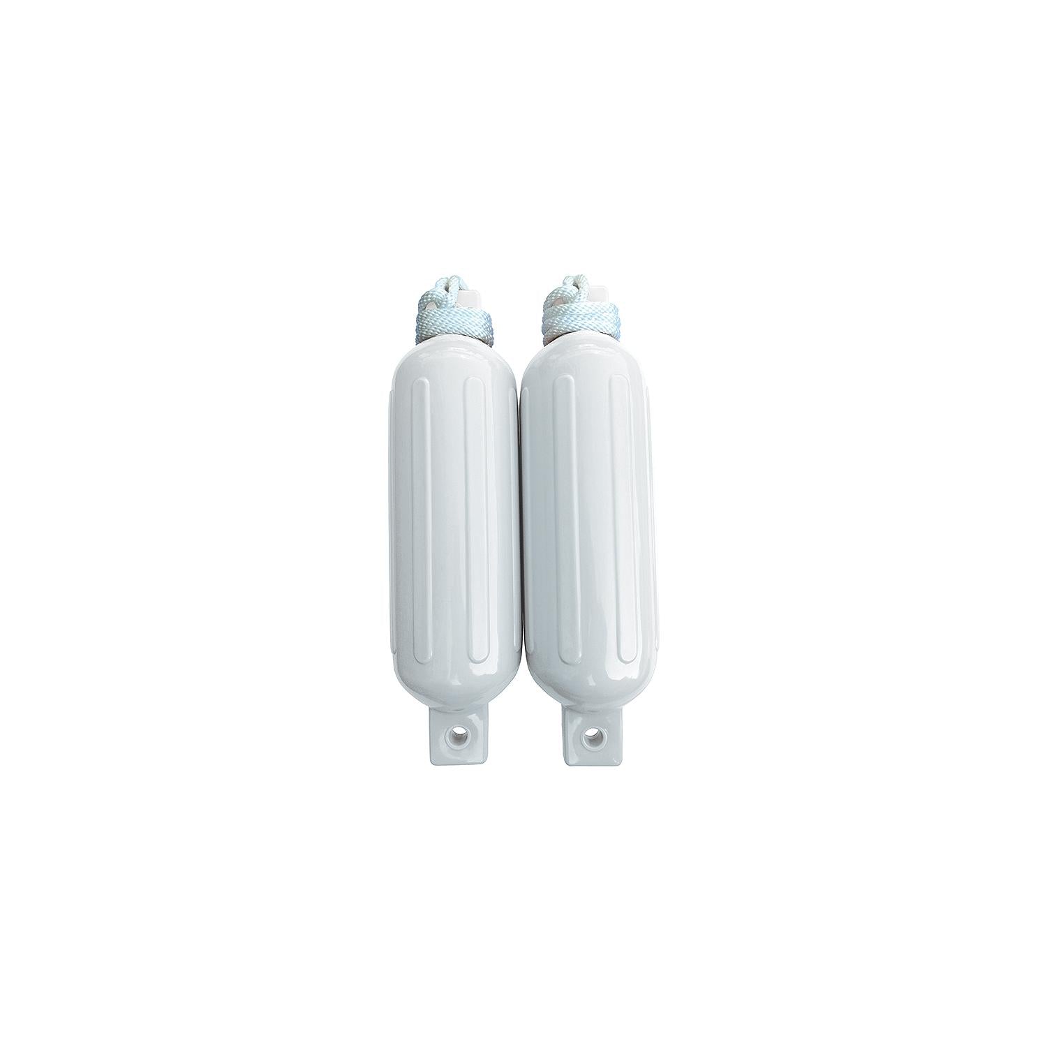 Seachoice DE77201S White Twin Eye Ribbed Fender Kit, (2) 5.5" x 20" Fenders and (2) 3/8" x 5' Fender Lines