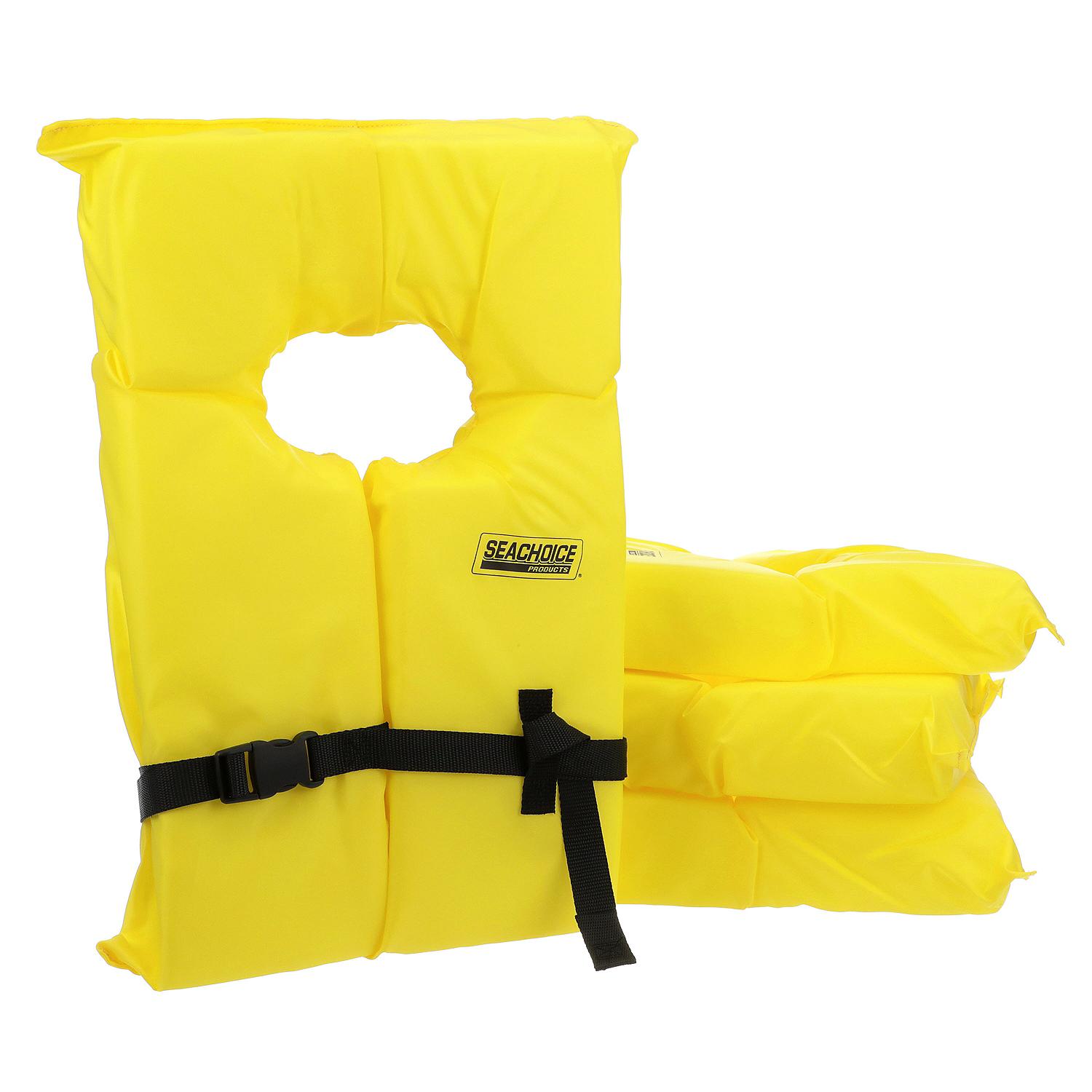 Seachoice EPE1110AK1AUPK4Y-86010 Adult Universal Type II USCGA Life Vests w/Bag, Yellow, 4-Pack