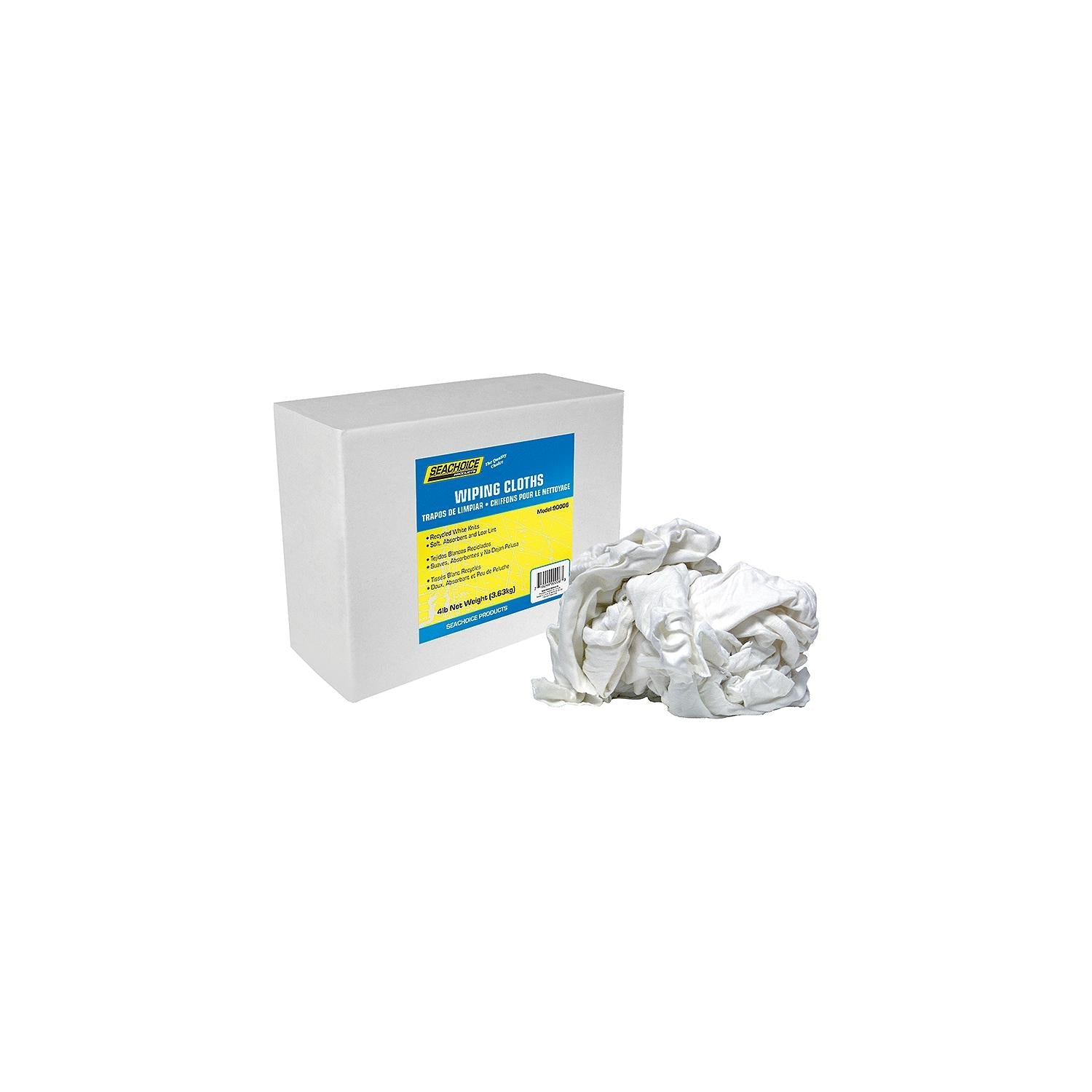 Seachoice 7402-SS05-SC 90006 Recycled White Knits Wiping Cloths, 4-lb. Box