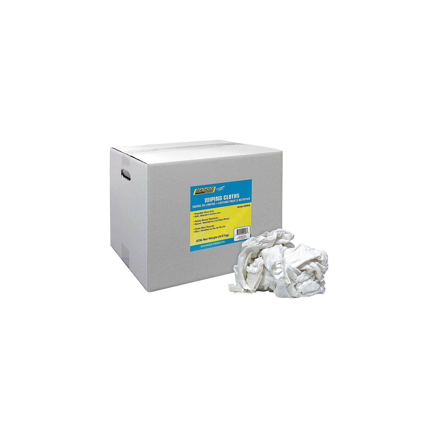Seachoice 7402-25-SC 90008 Recycled White Knits Wiping Cloths, 20-lb. Box