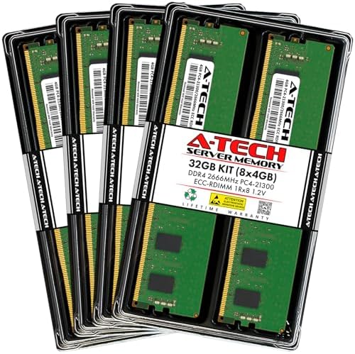 A-Tech 32GB Kit (2x16GB DDR4 3200MHz PC4-25600 ECC RDIMM 2Rx8 Dual Rank 1.2V ECC Registered DIMM 288-Pin Server & Workstation RAM Memory Upgrade Modules (A-Tech Enterprise Series